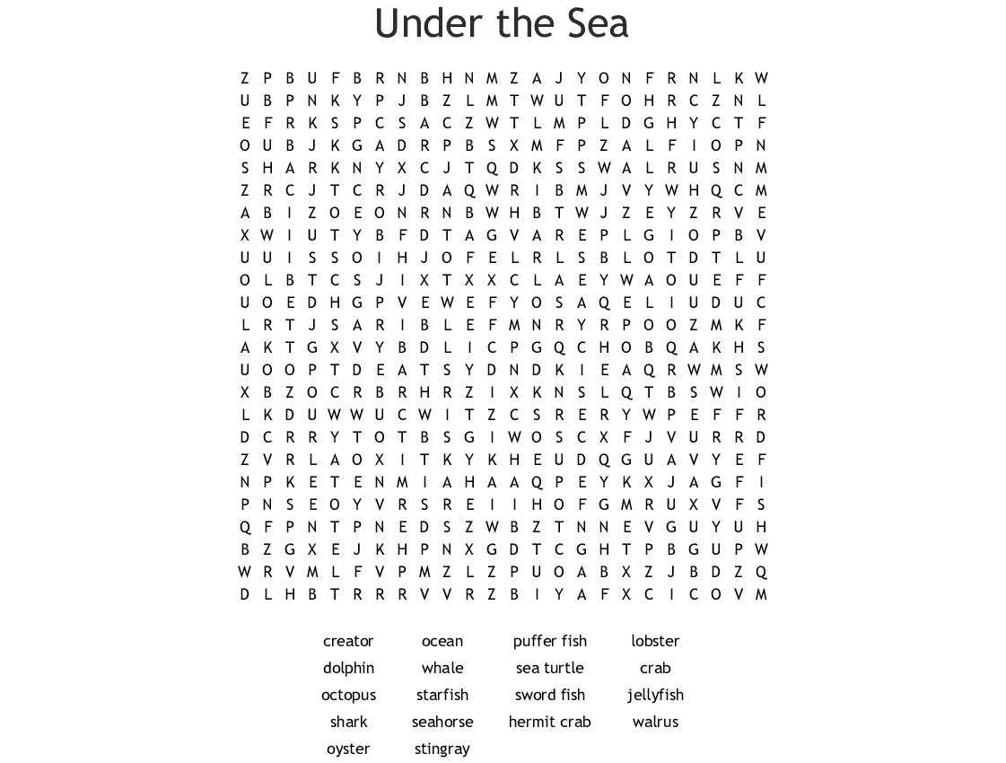 Under The Sea Word Search - Wordmint