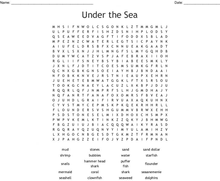 Under The Sea Word Search Printable
