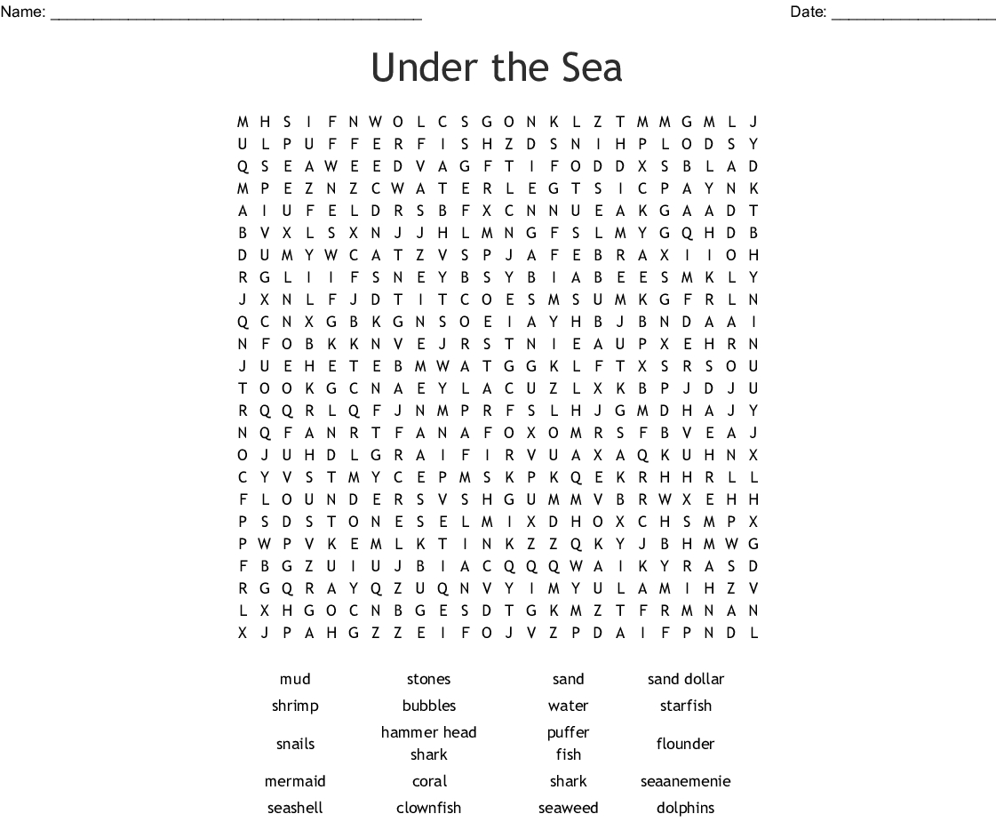 Under The Sea Word Search - Wordmint