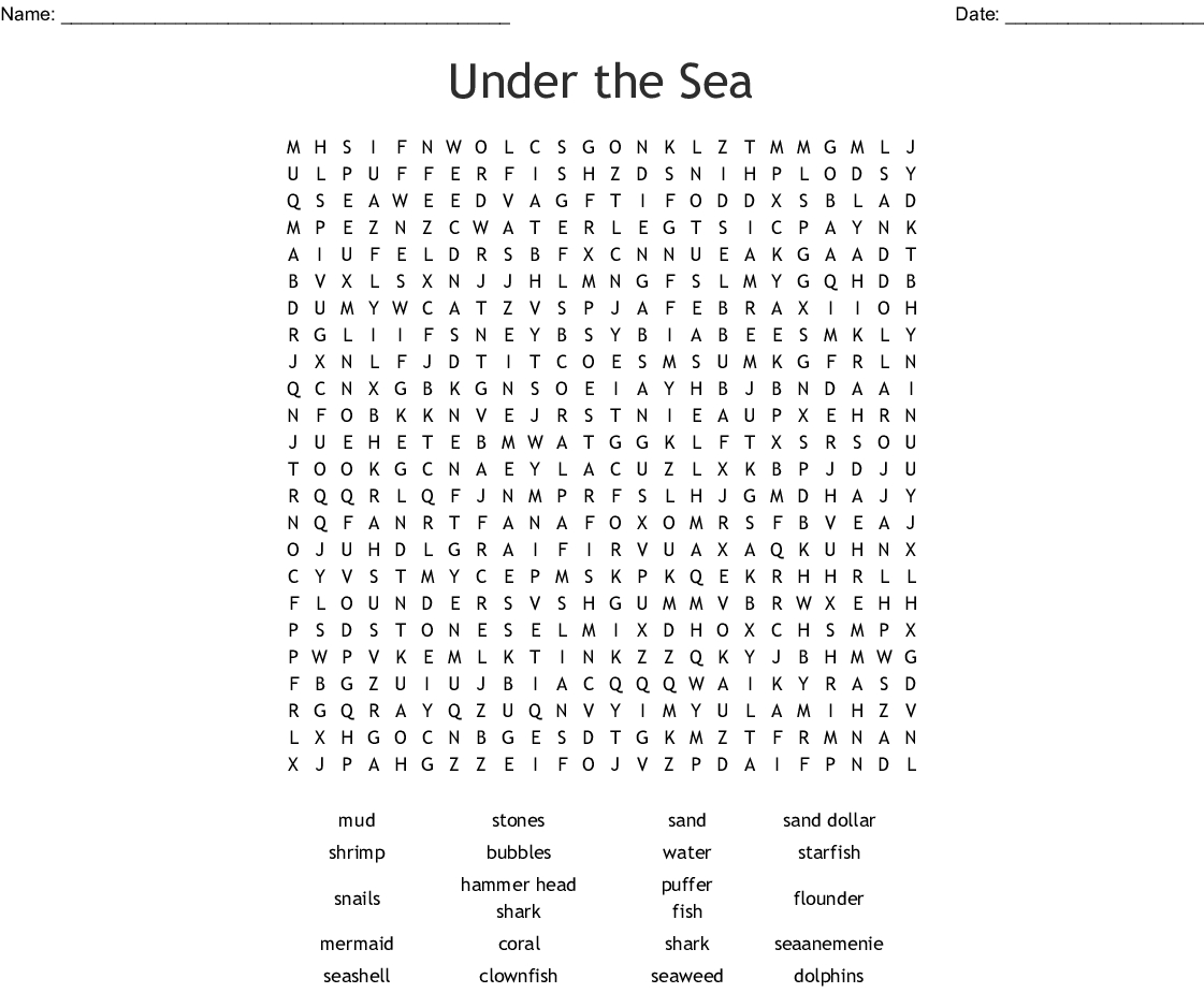 Under The Sea Word Search Printable - Word Search Printable