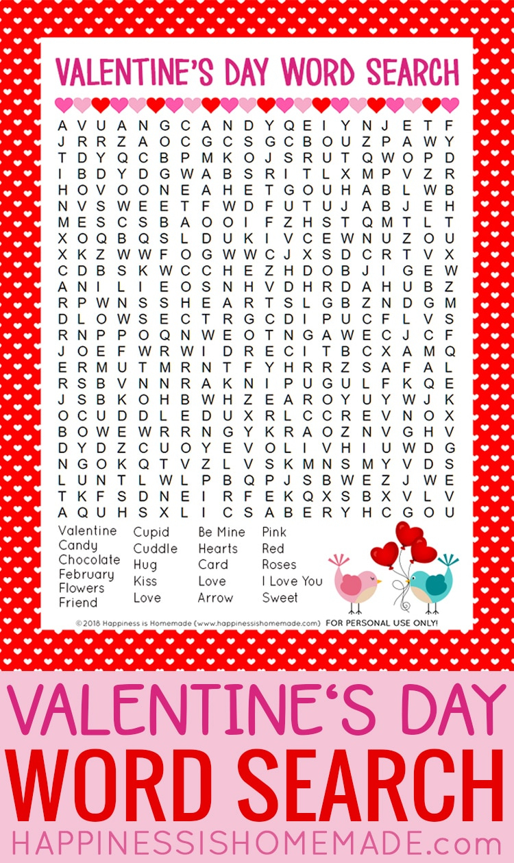 Valentine&amp;#039;s Day Word Search Printable - Happiness Is Homemade