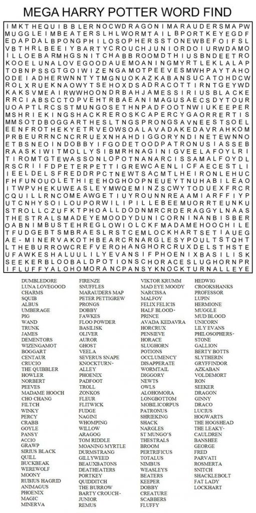 Very Hard Word Searches Printable | Mega Harry Potter Word | Word
