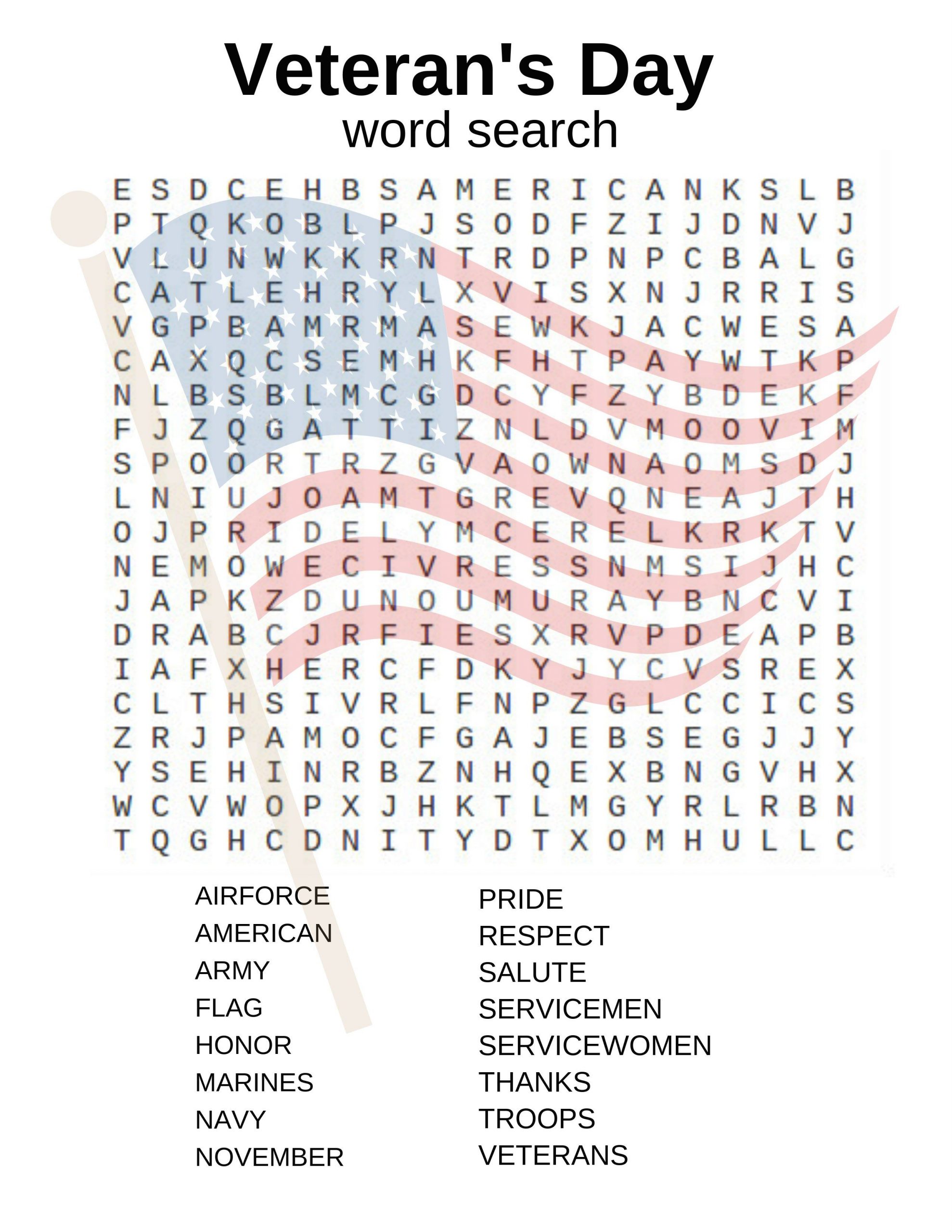 Veteran&amp;#039;s Day Word Search And Other Activities! | Veterans