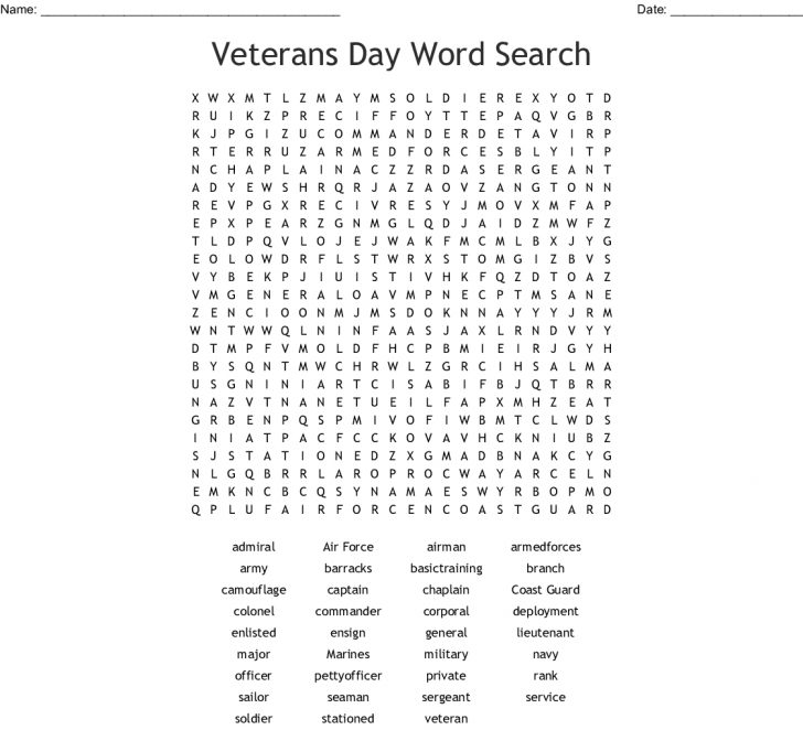 Veterans Day Word Search Wordmint Word Search Printable