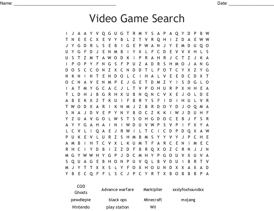 Video Game Search Word Search - Wordmint