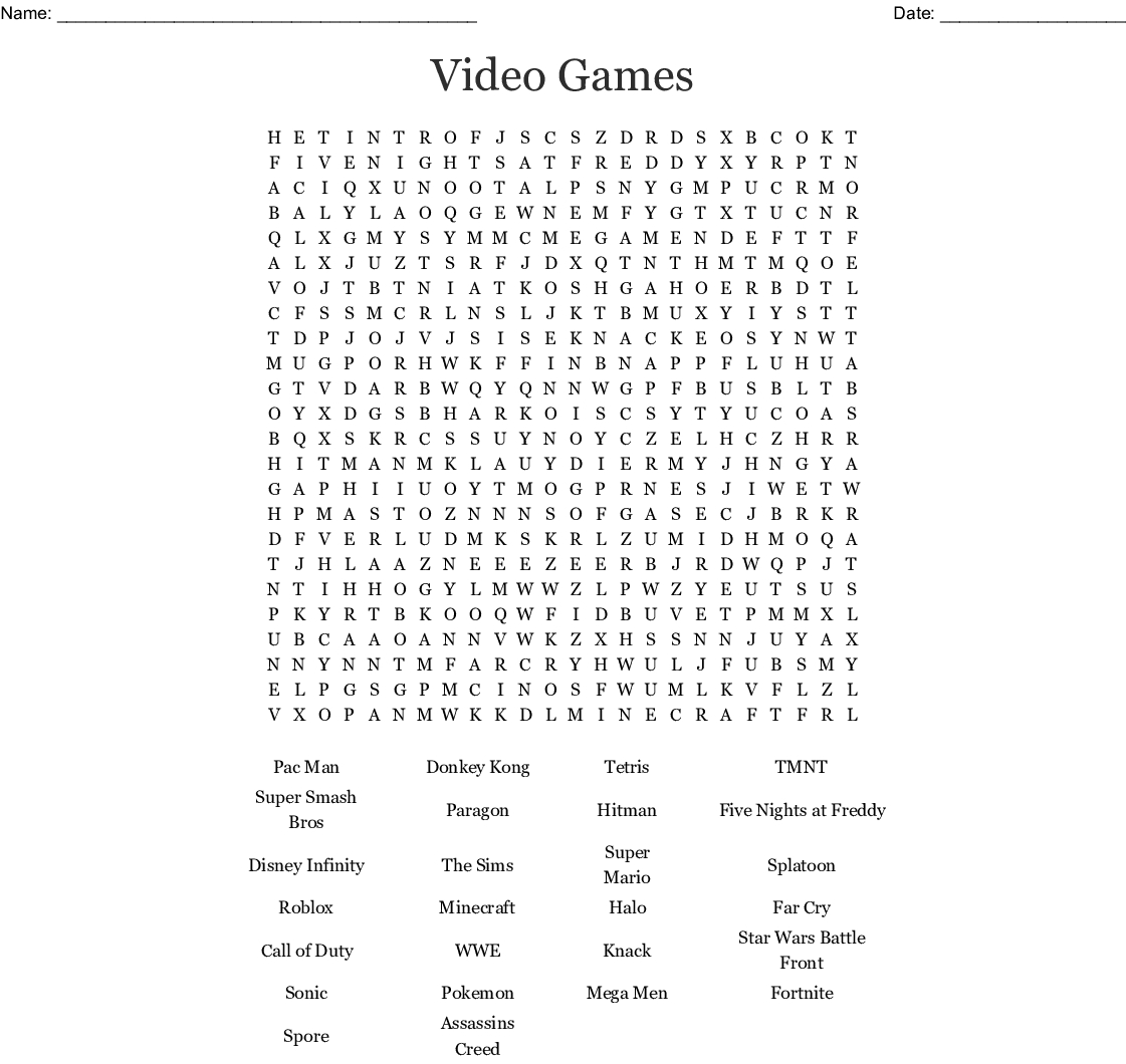 Video Games Word Search - Wordmint