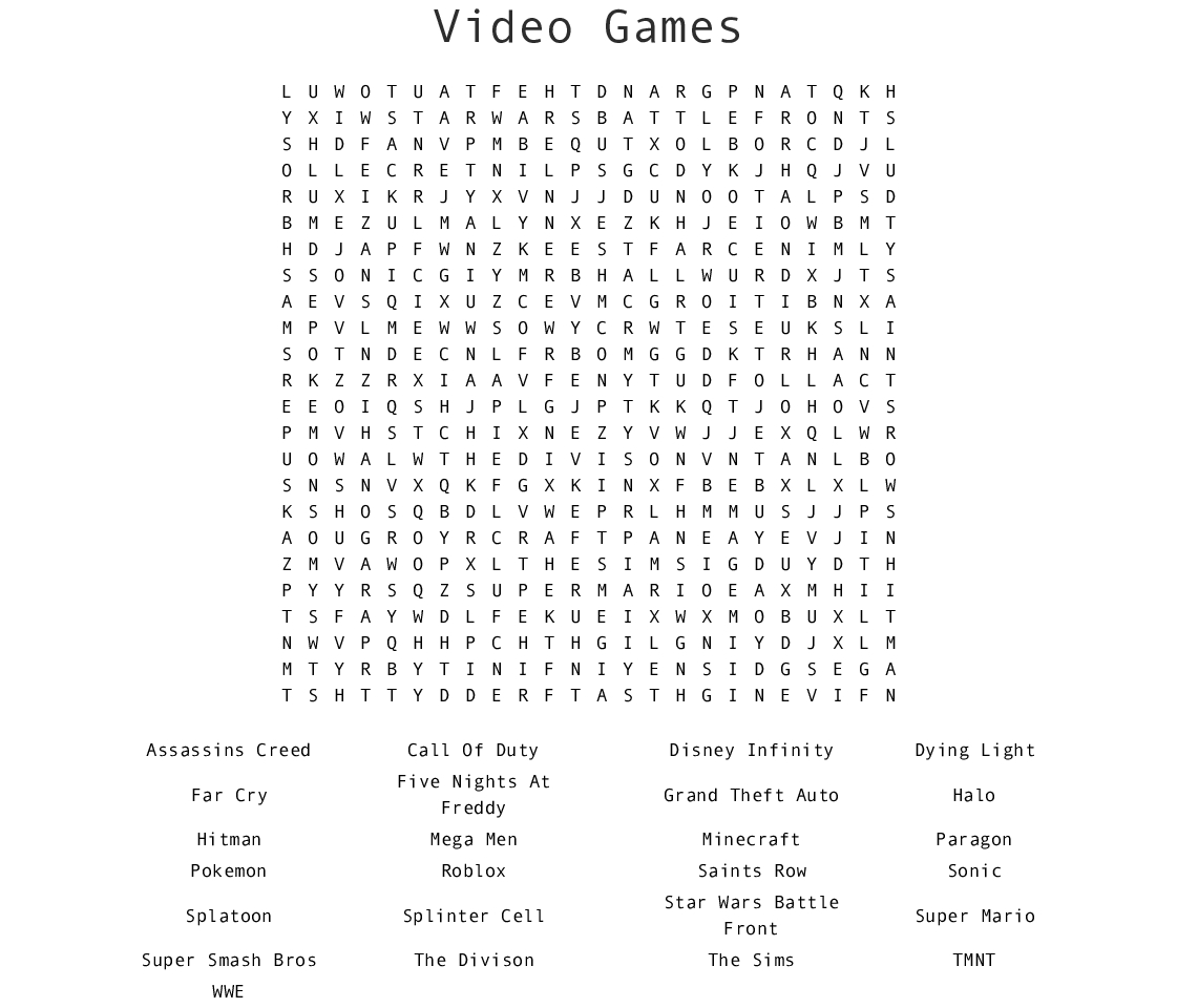Video Games Word Search - Wordmint