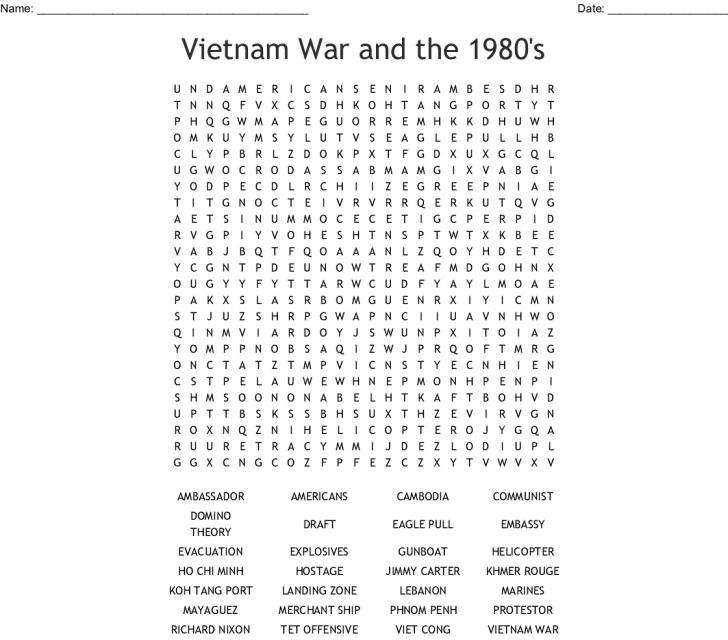 Vietnam War Word Search Printable