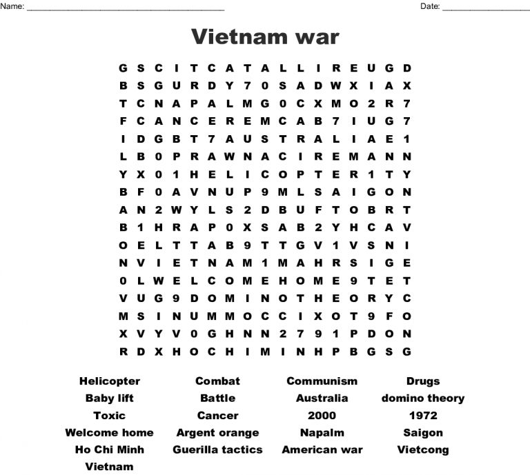 War Word Search Printable