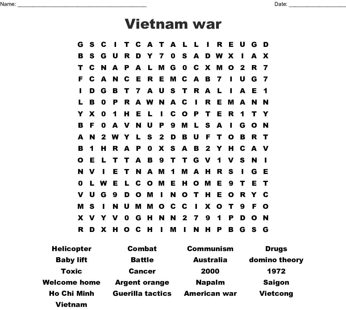 Vietnam War Word Search - Wordmint