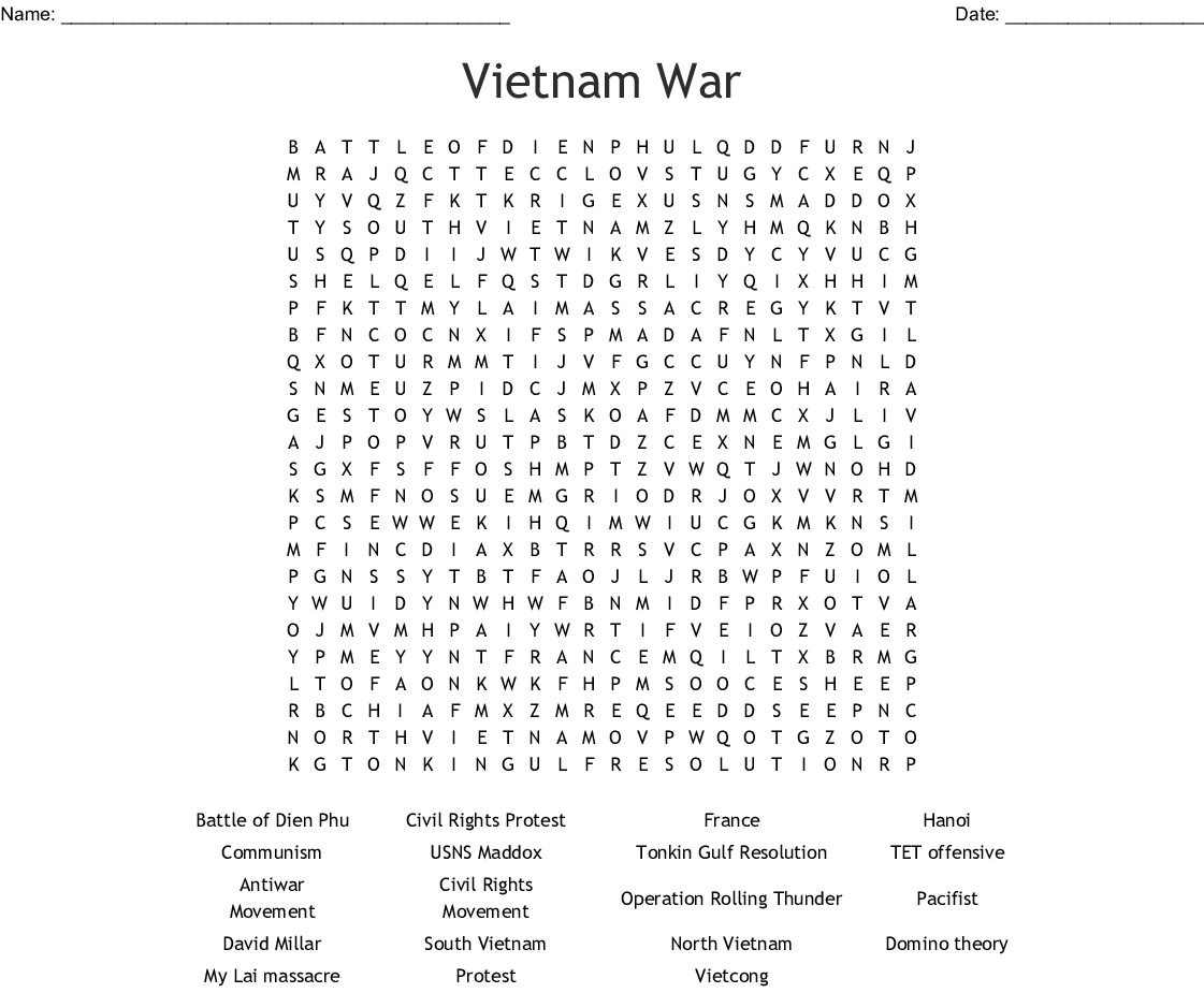 Vietnam War Word Search - Wordmint