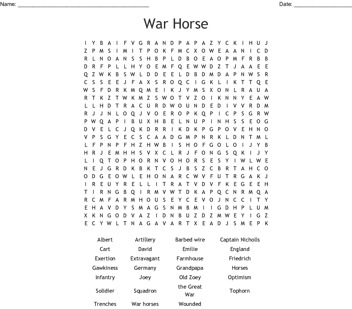 War Horse Word Search - Wordmint