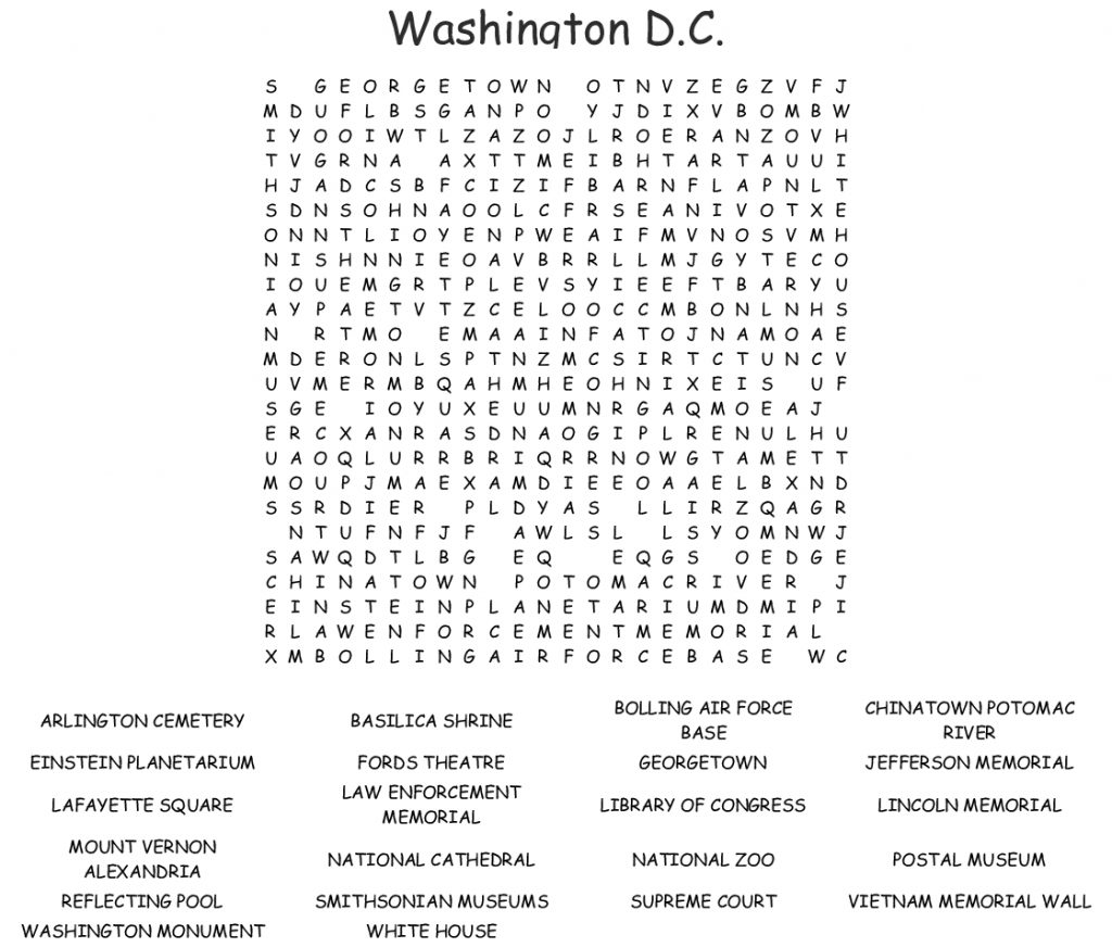 Washington D c Word Search Wordmint Word Search Printable