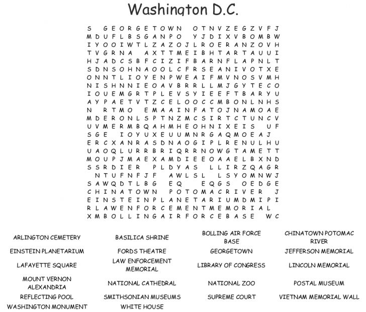 Washington, D.c. Word Search - Wordmint - Word Search Printable