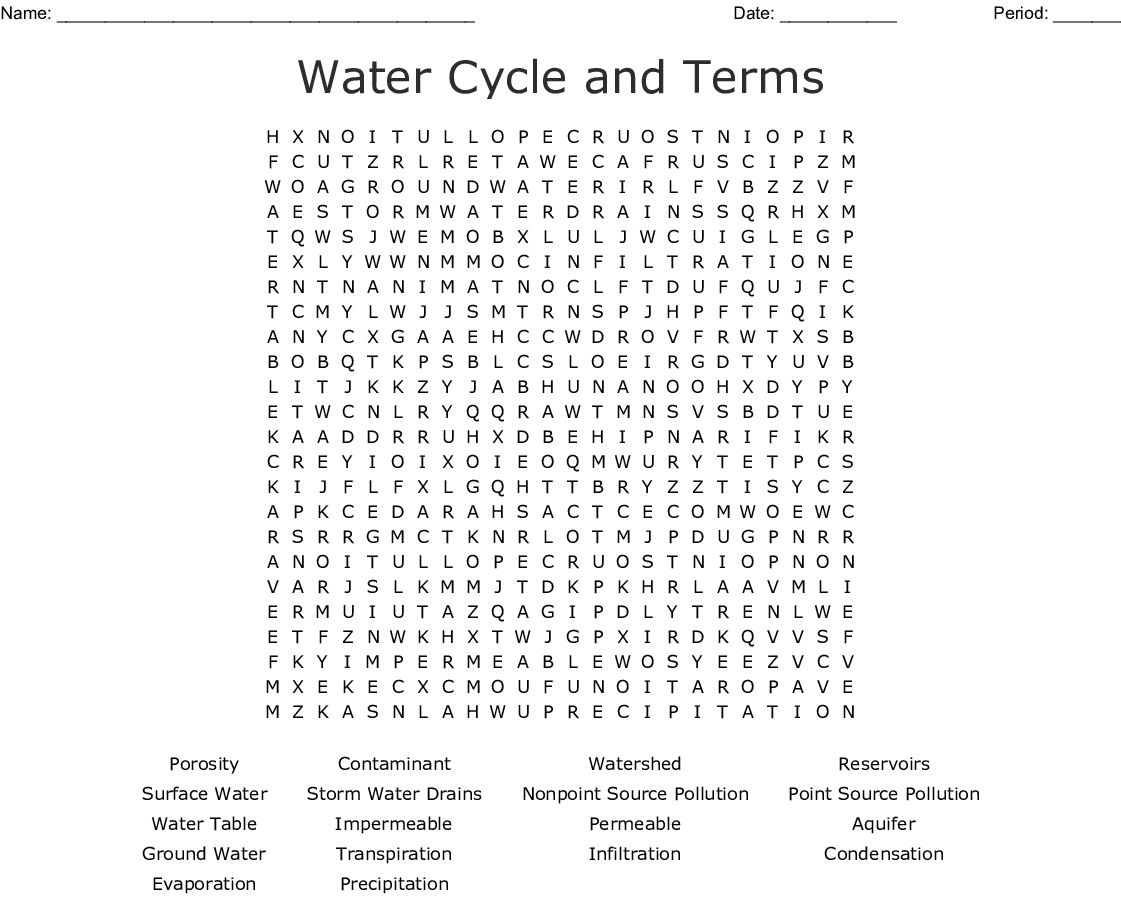 Water Cycle Word Search Printable Word Search Printable