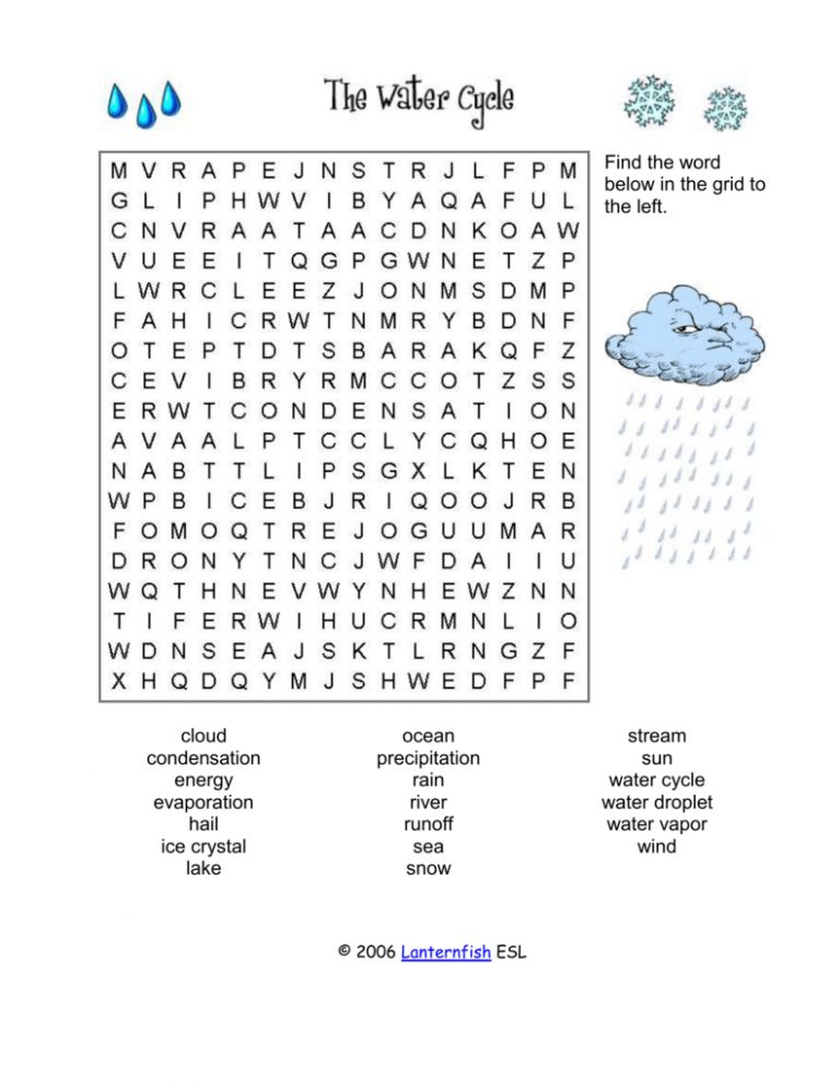 Water Cycle Word Search Bilingual Project Fi ana Word Search Printable