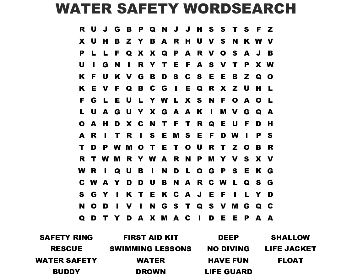 Water Safety Wordsearch - Wordmint