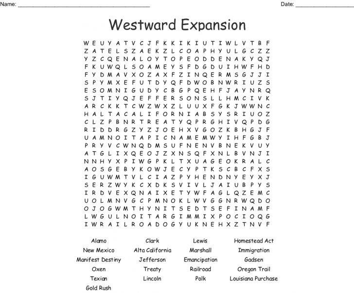 Westward Expansion Word Search Printable