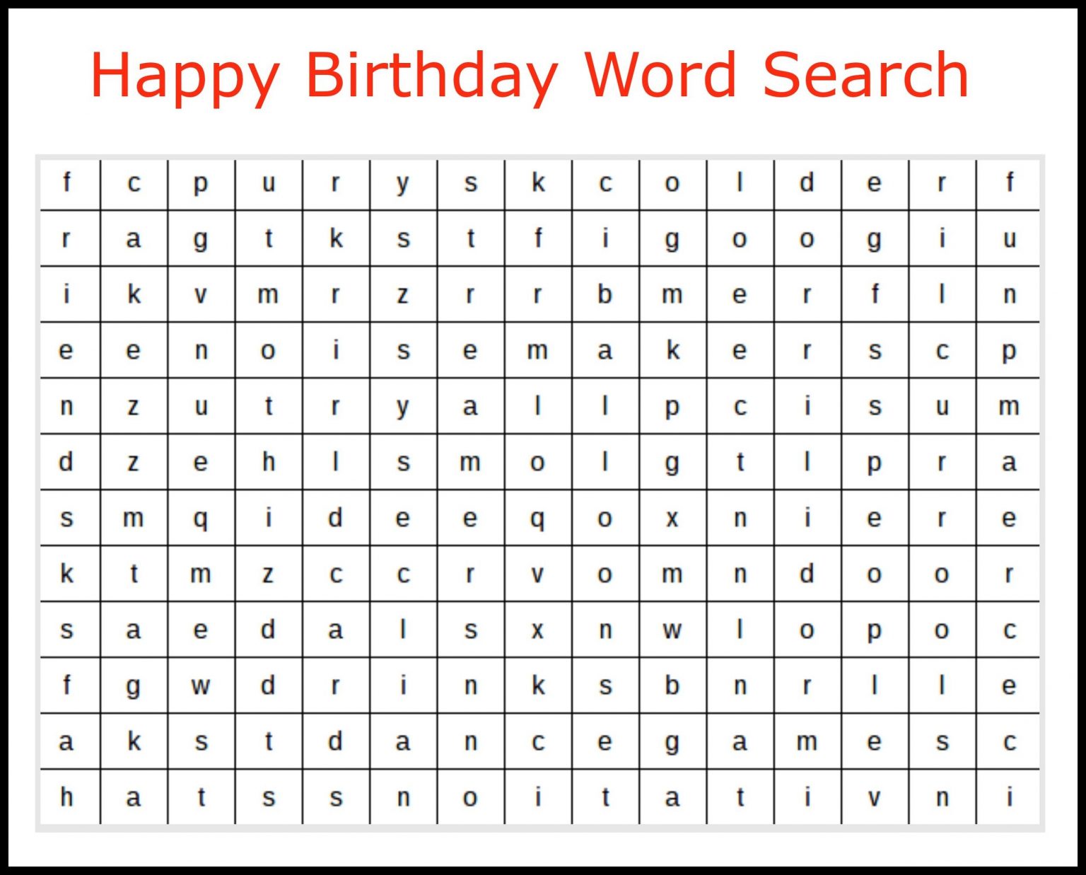When Playing Happy Birthday Word Search, The Kid's Basic Word Search