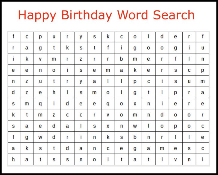 Happy Birthday Word Search Printable