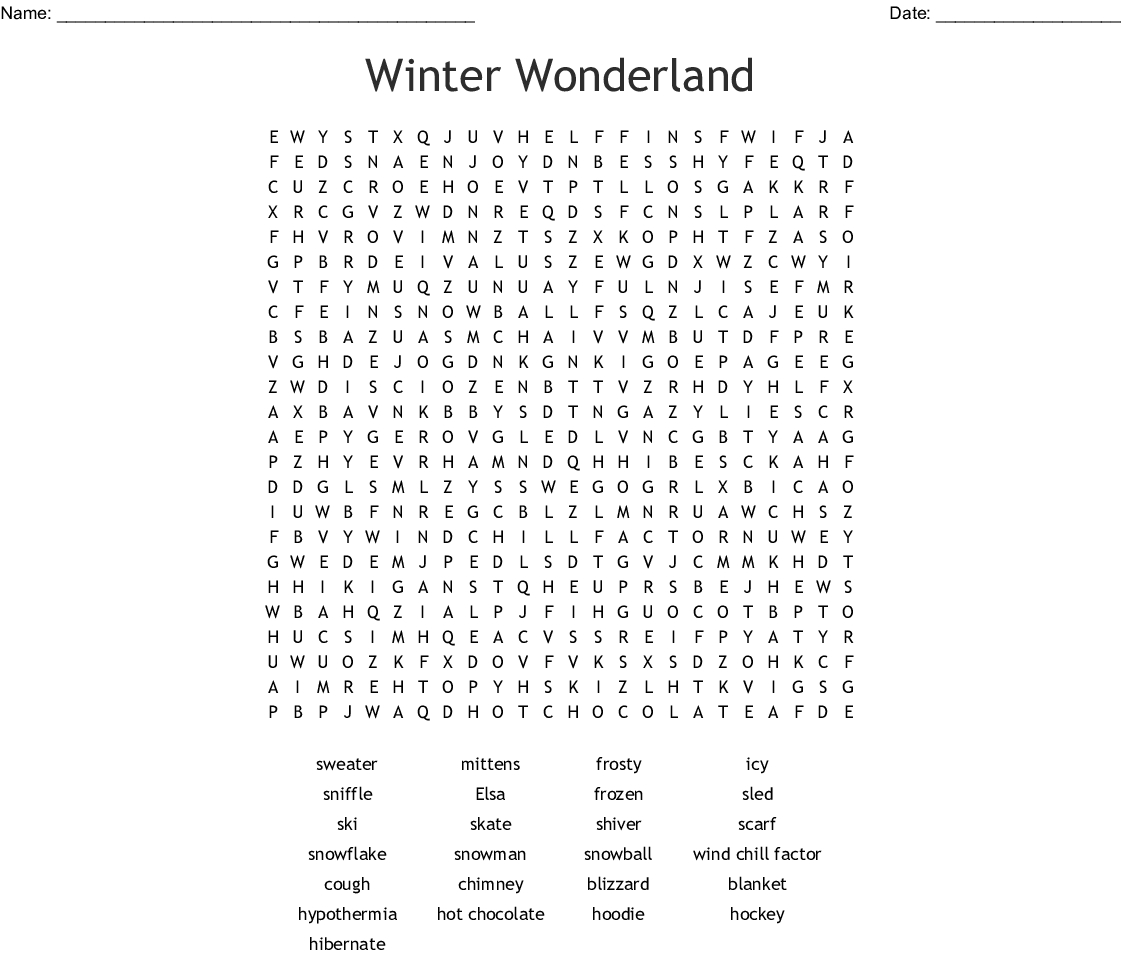 Winter Wonderland Word Search - Wordmint