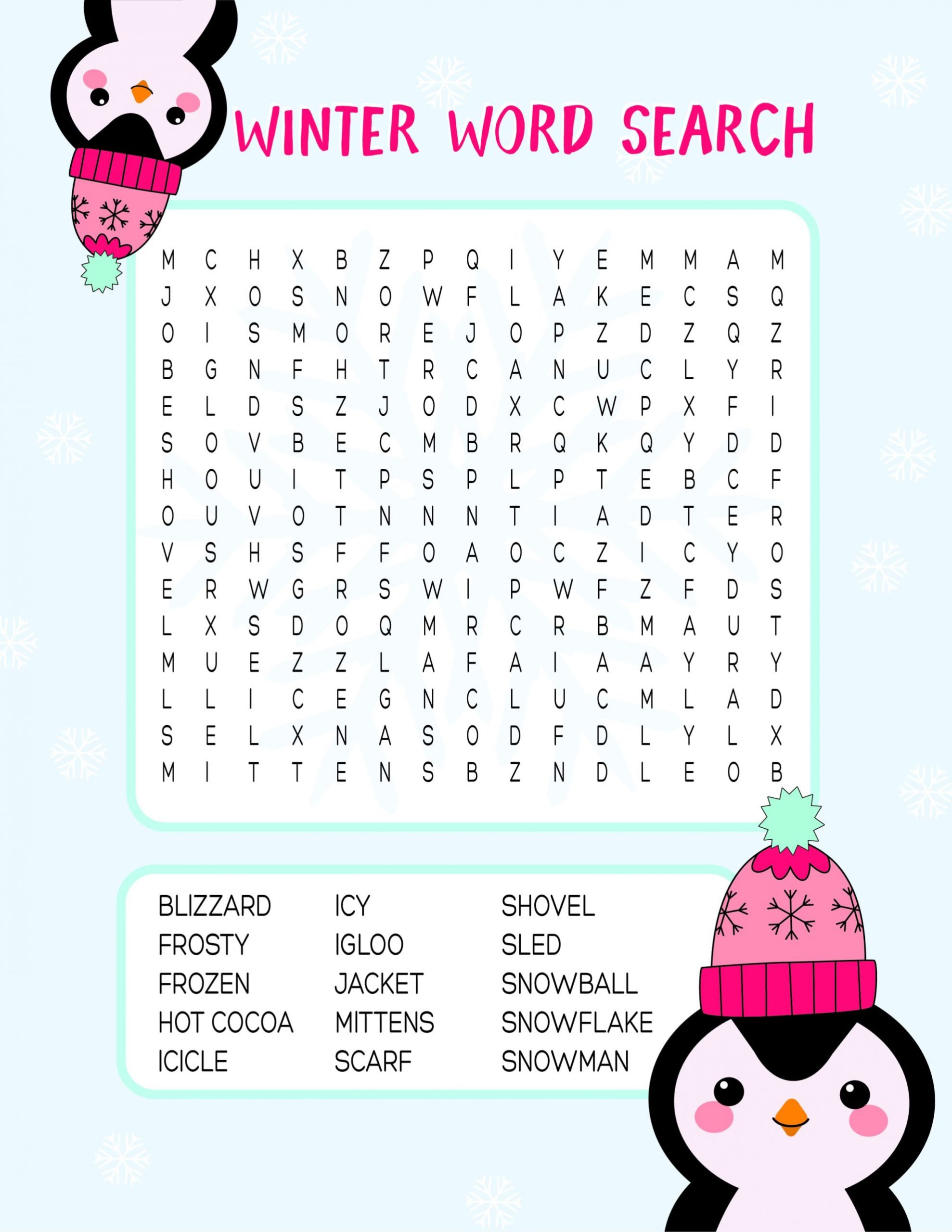 Winter Word Search Free Printable Kids Activity - Fun Loving