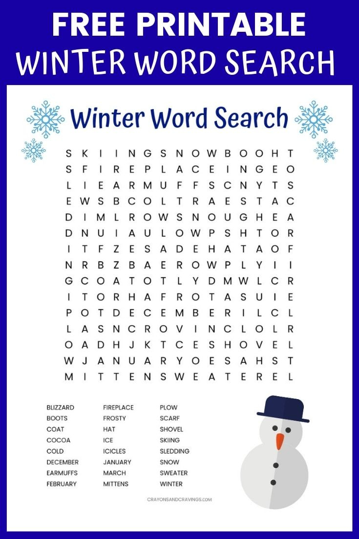 Winter Word Search Printable Worksheet With 24 Winter Themed