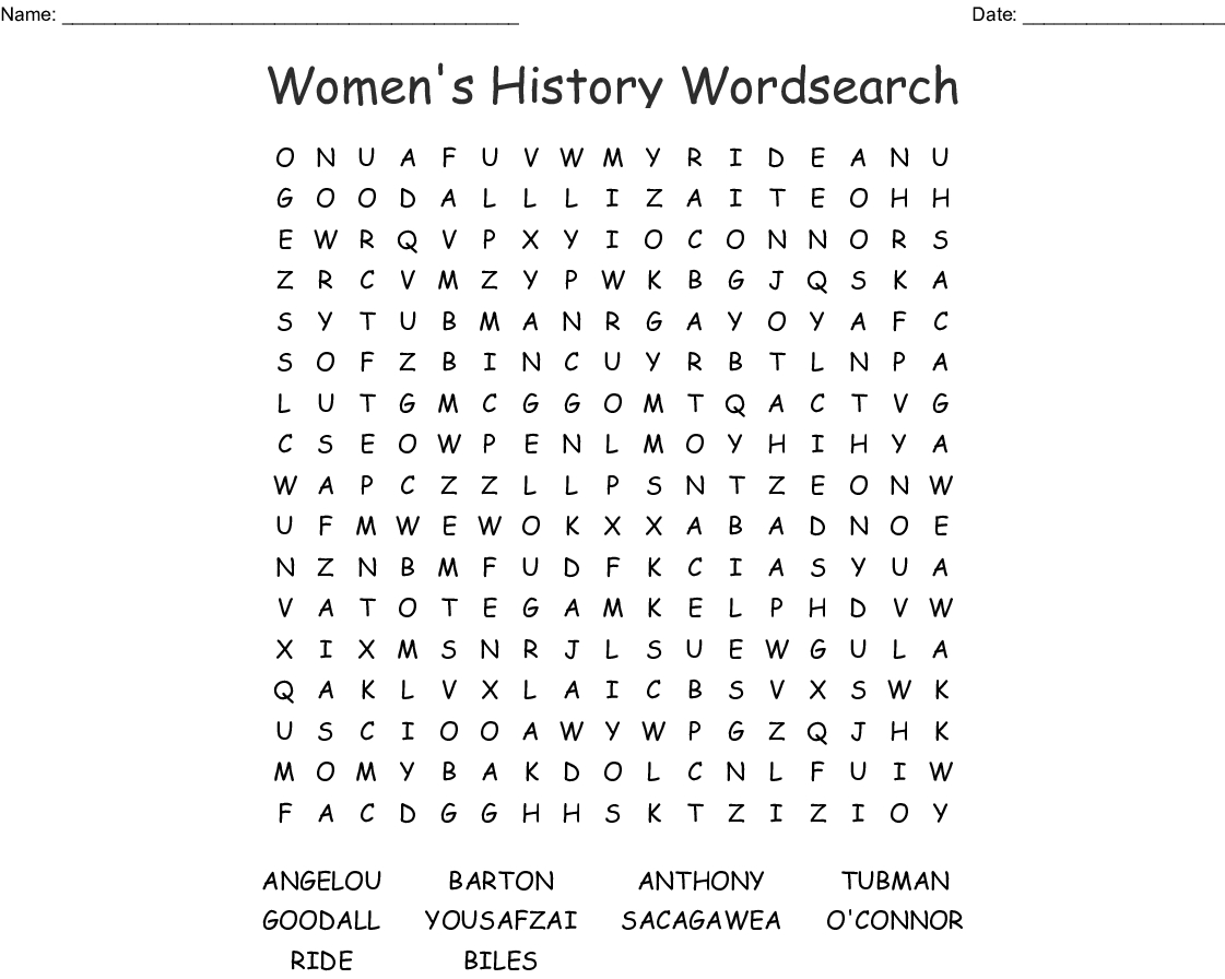 American Women #39 s History Month Word Search Wordmint Word Search