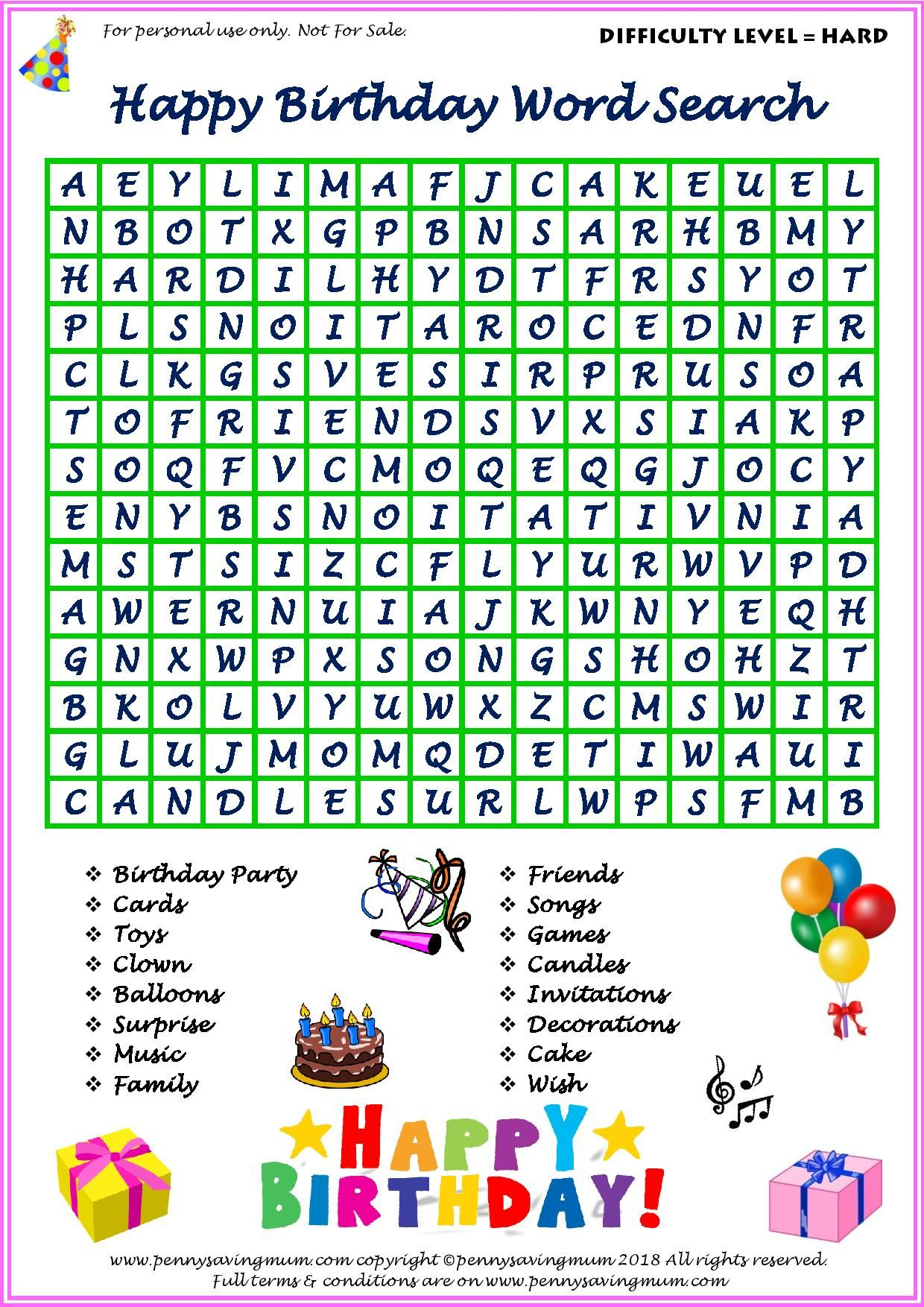 Happy Birthday Word Search Printable Word Search Printable