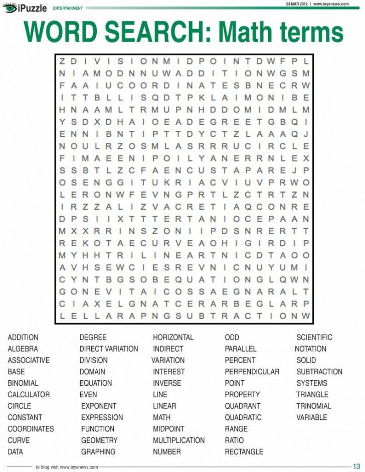 Free Printable Math Word Search Worksheets