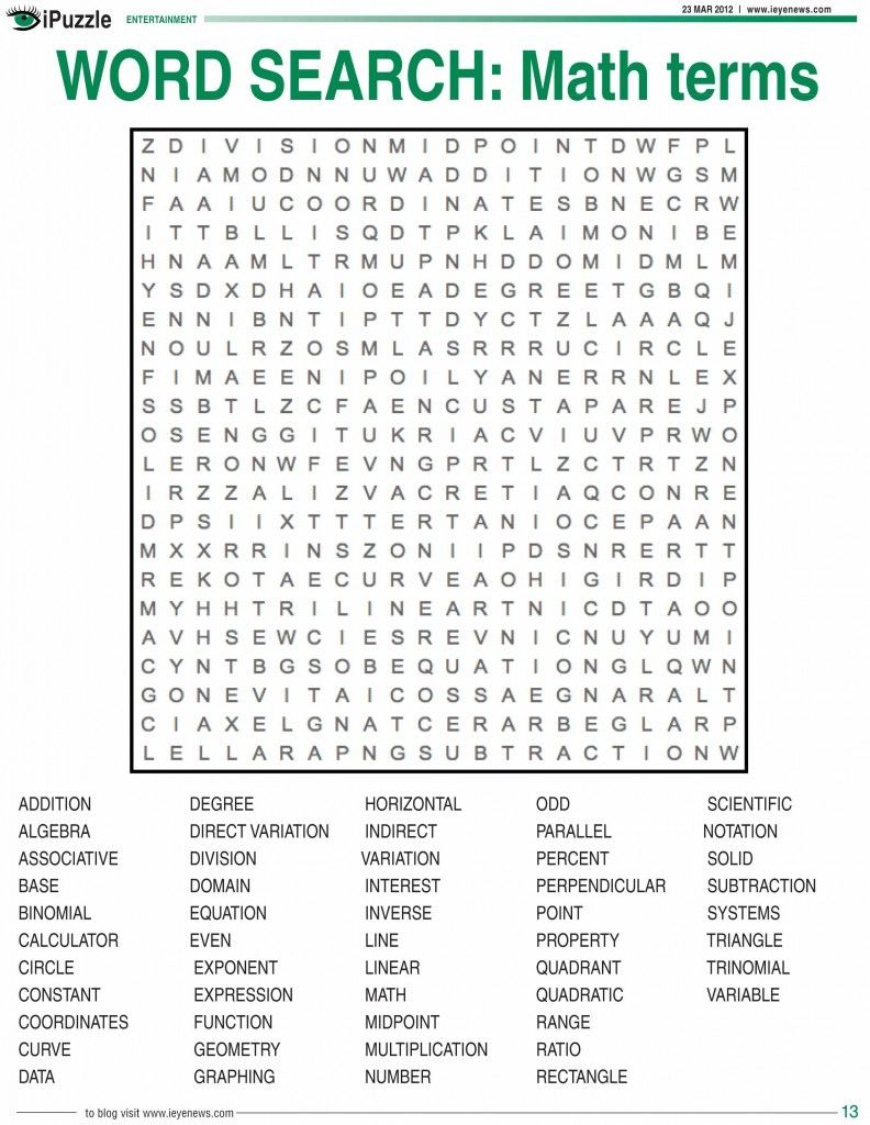 Word Search Math Terms Ieyenews | Math Word Search, Math