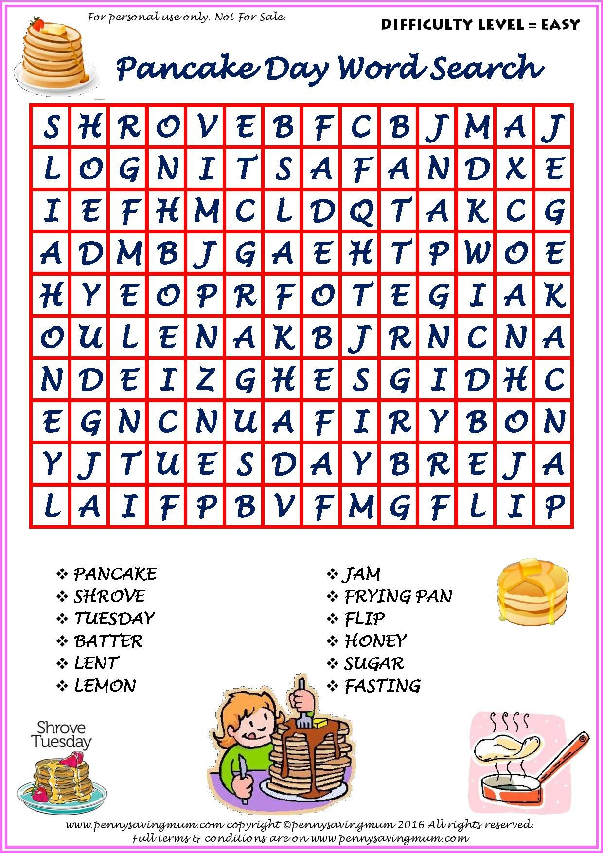 Word Search Pancake Day Easy Version Pdf - | Pancake Day