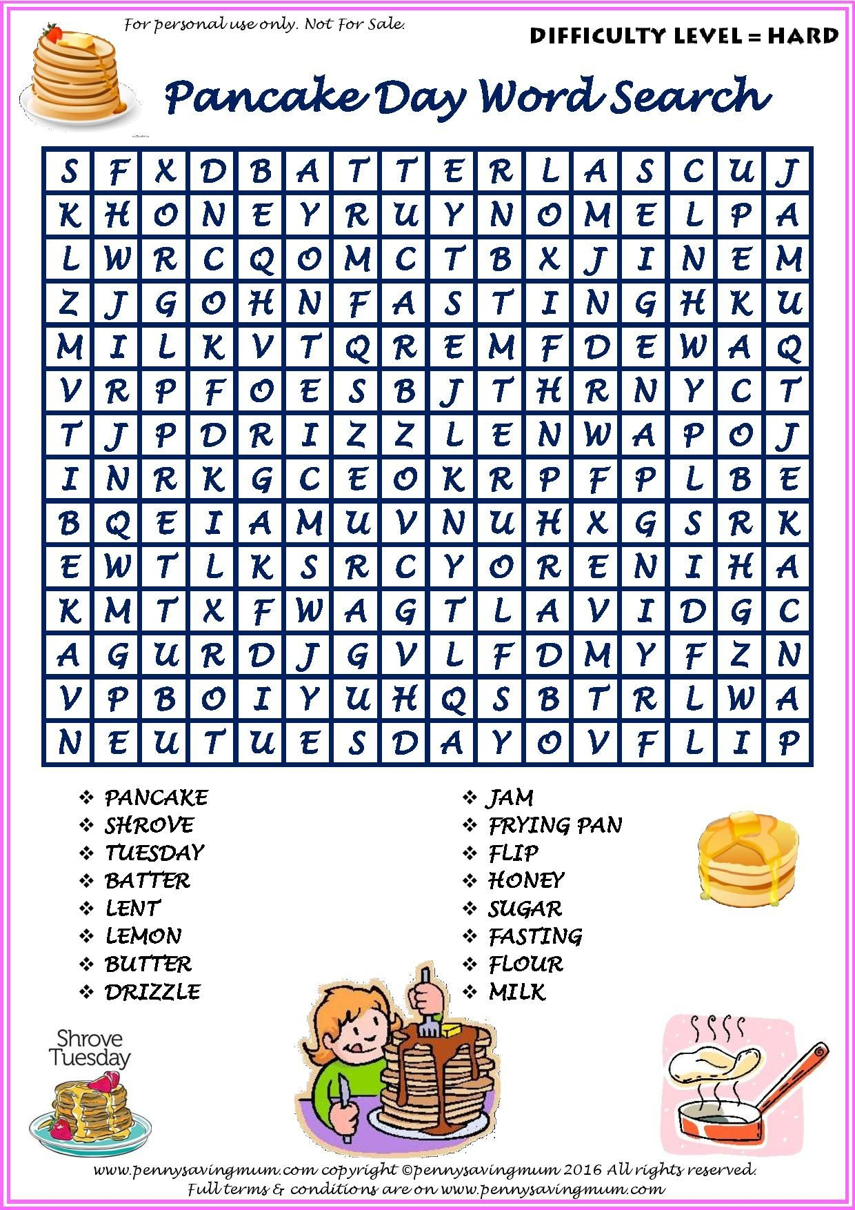 Word Search Pancake Day Hard Version Pdf - | Pancake Day