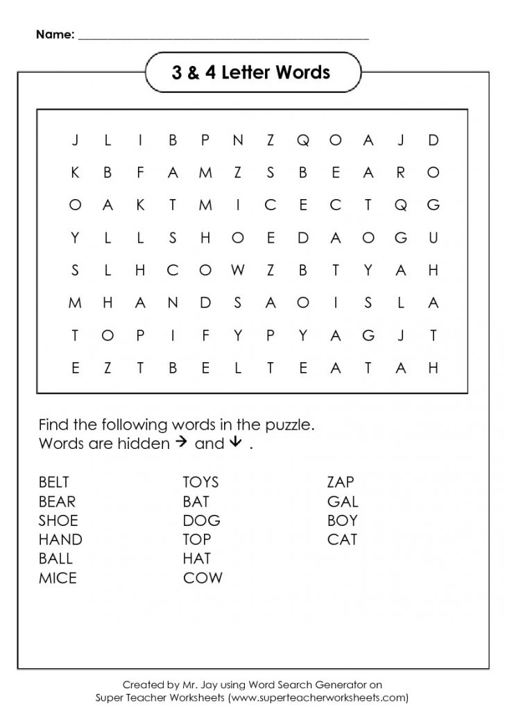 Word Search Printable For Kindergarten