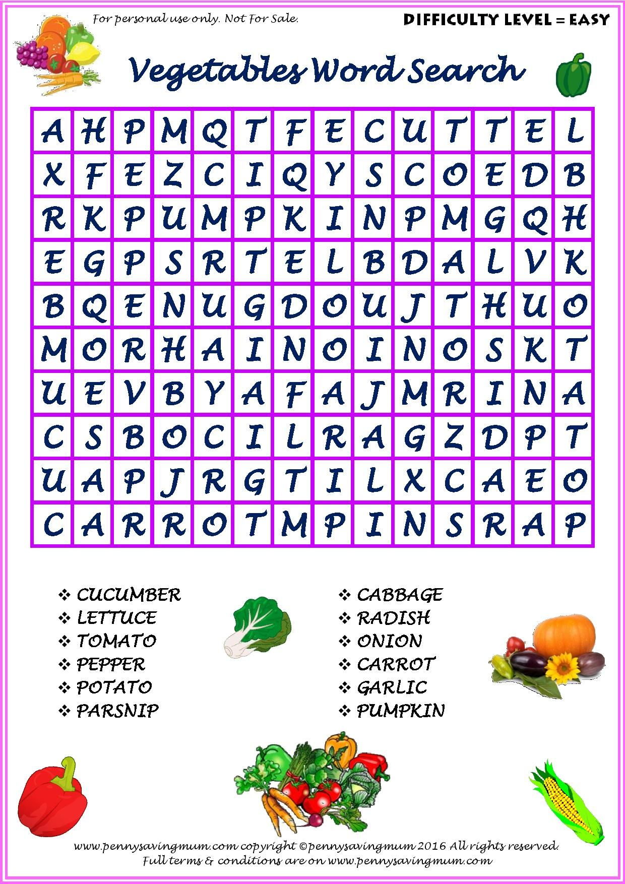 Word Search Vegetables Easy Version Pdf | Kids Word Search