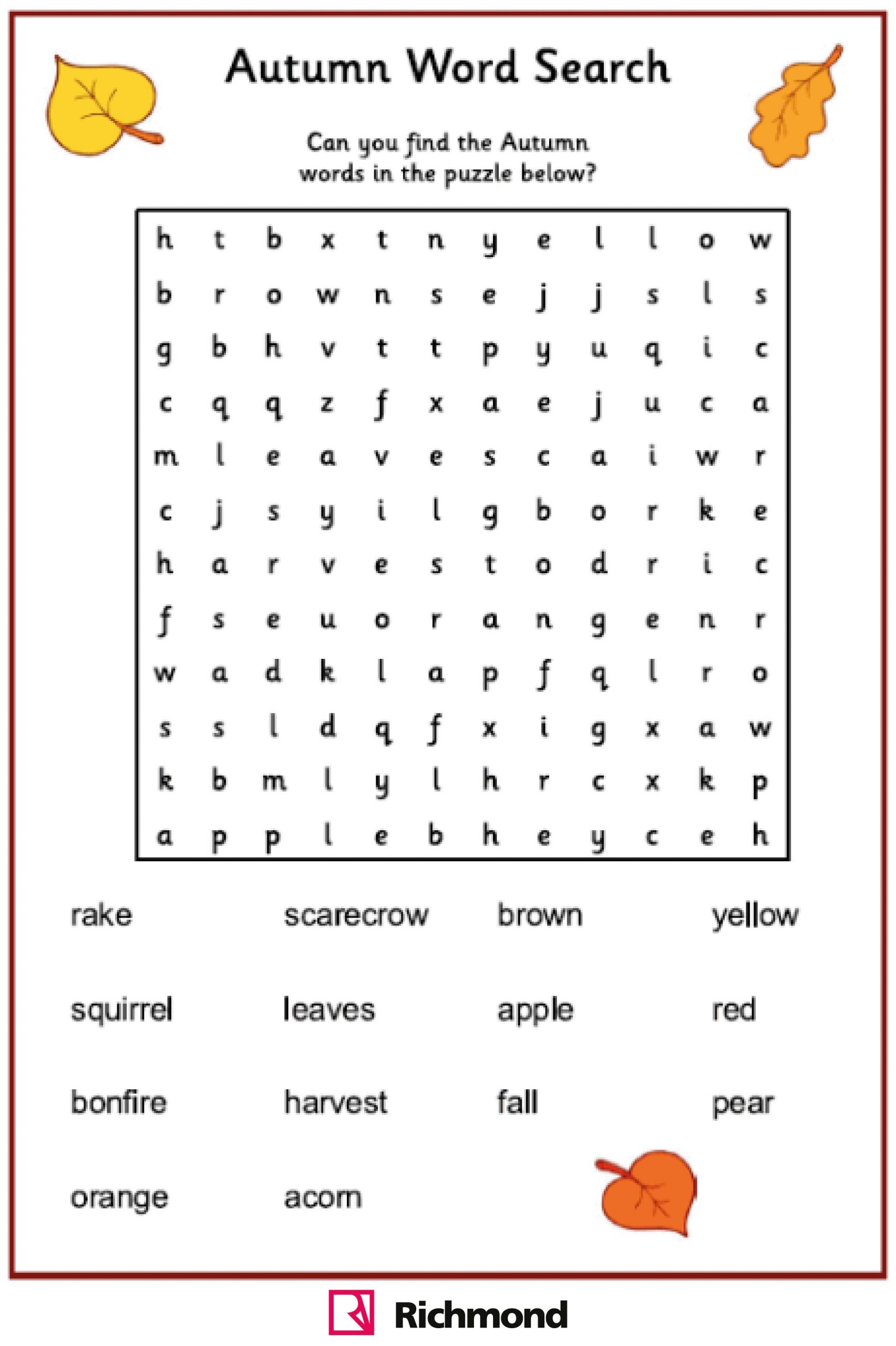 Wordsearch - Autumn Puzzle! | Fichas, Didactico, Crucigramas | Word ...