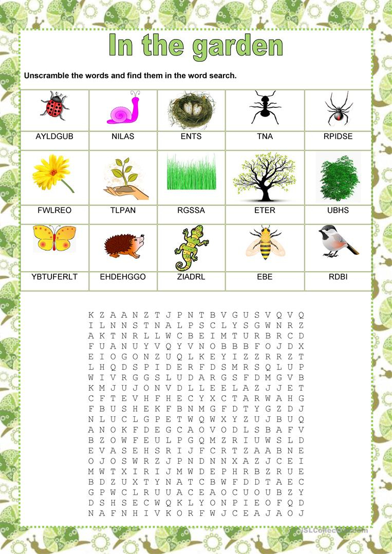 Wordsearch - In The Garden - English Esl Worksheets For