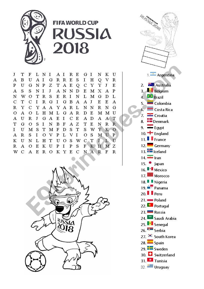 Wordsearch World Cup Russia 2018 - Esl Worksheetacolombet