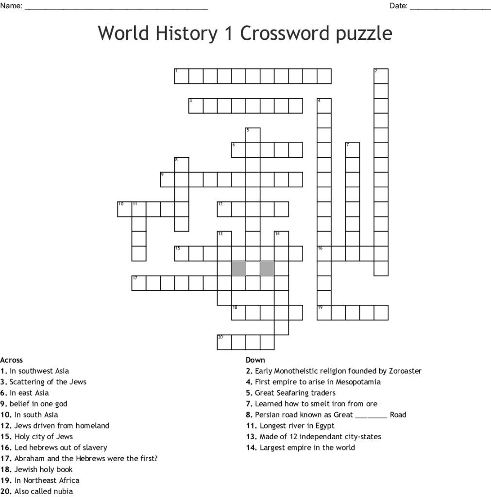 World History 1 Crossword Puzzle Wordmint Word Search Printable