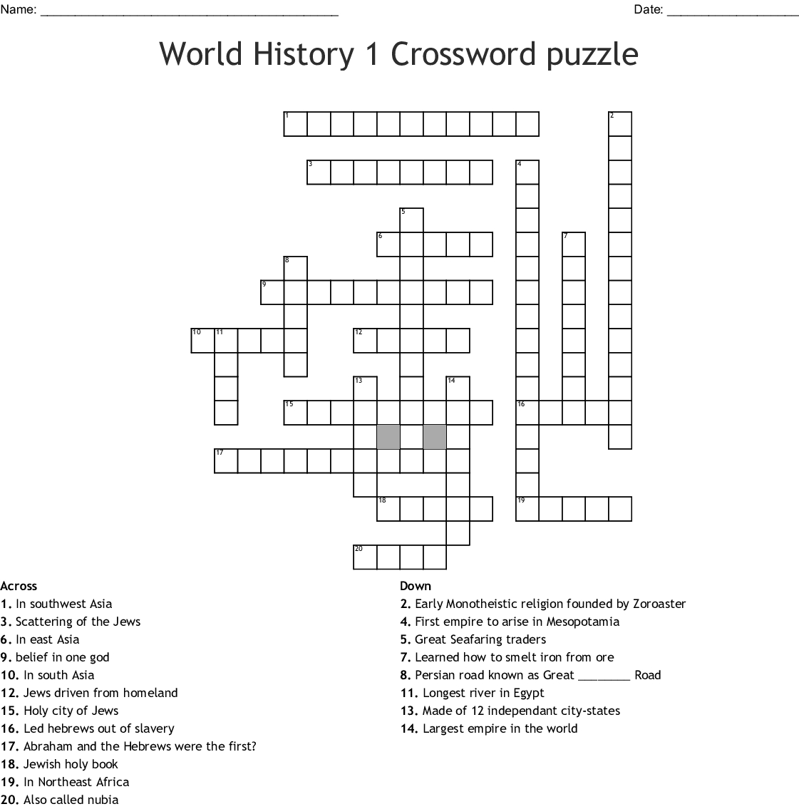 World History 1 Crossword Puzzle - Wordmint