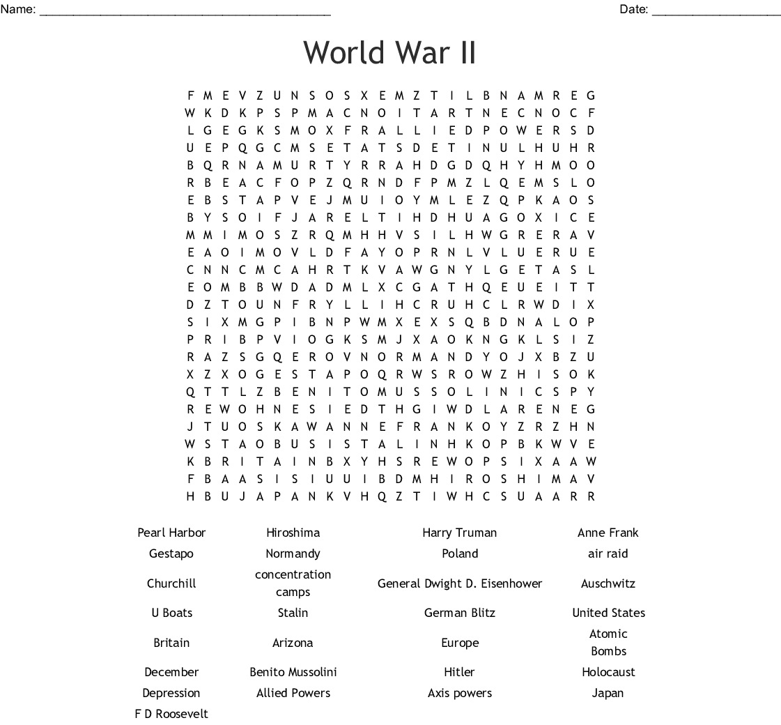 World War Ii Word Search - Wordmint