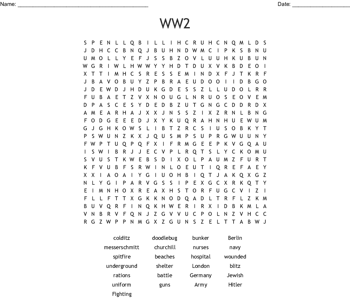 World War 2 Word Search Answers