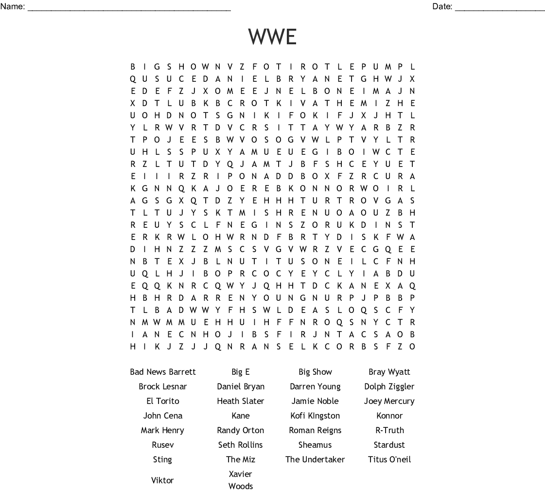 Wwe Superstars Word Search - Wordmint