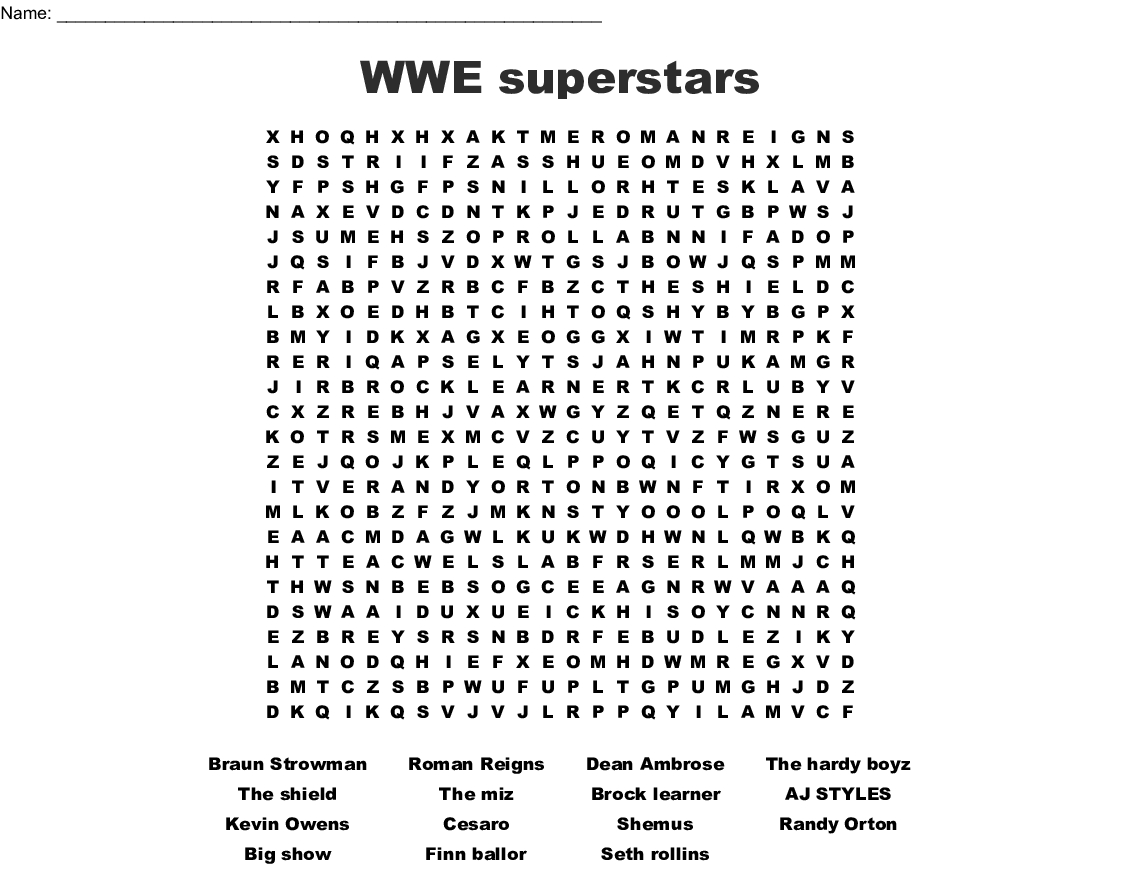 Wwe Superstars Word Search - Wordmint