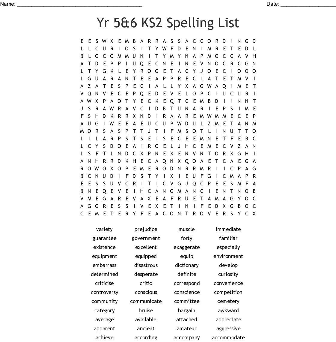 Year 5 And 6 Spellings Word Search - Wordmint