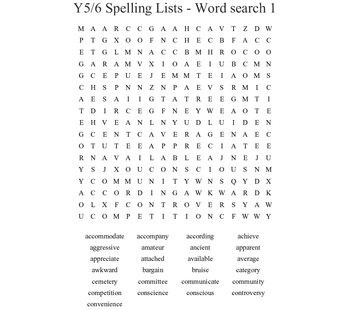 Year 5 And 6 Spellings Word Search - Wordmint