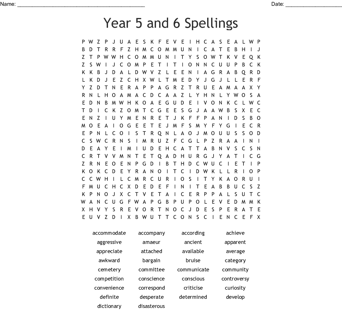 Year 5 And 6 Spellings Word Search - Wordmint