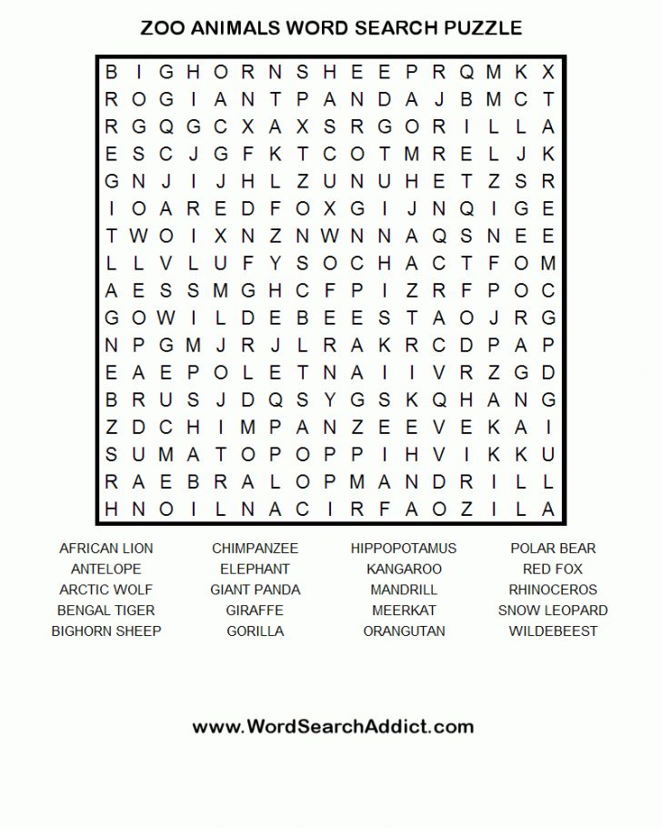 Word Search Printable Animals