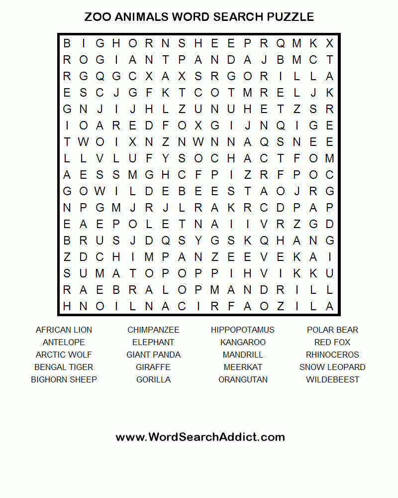 Zoo Animals Word Search Puzzle | Word Find, Word Puzzles