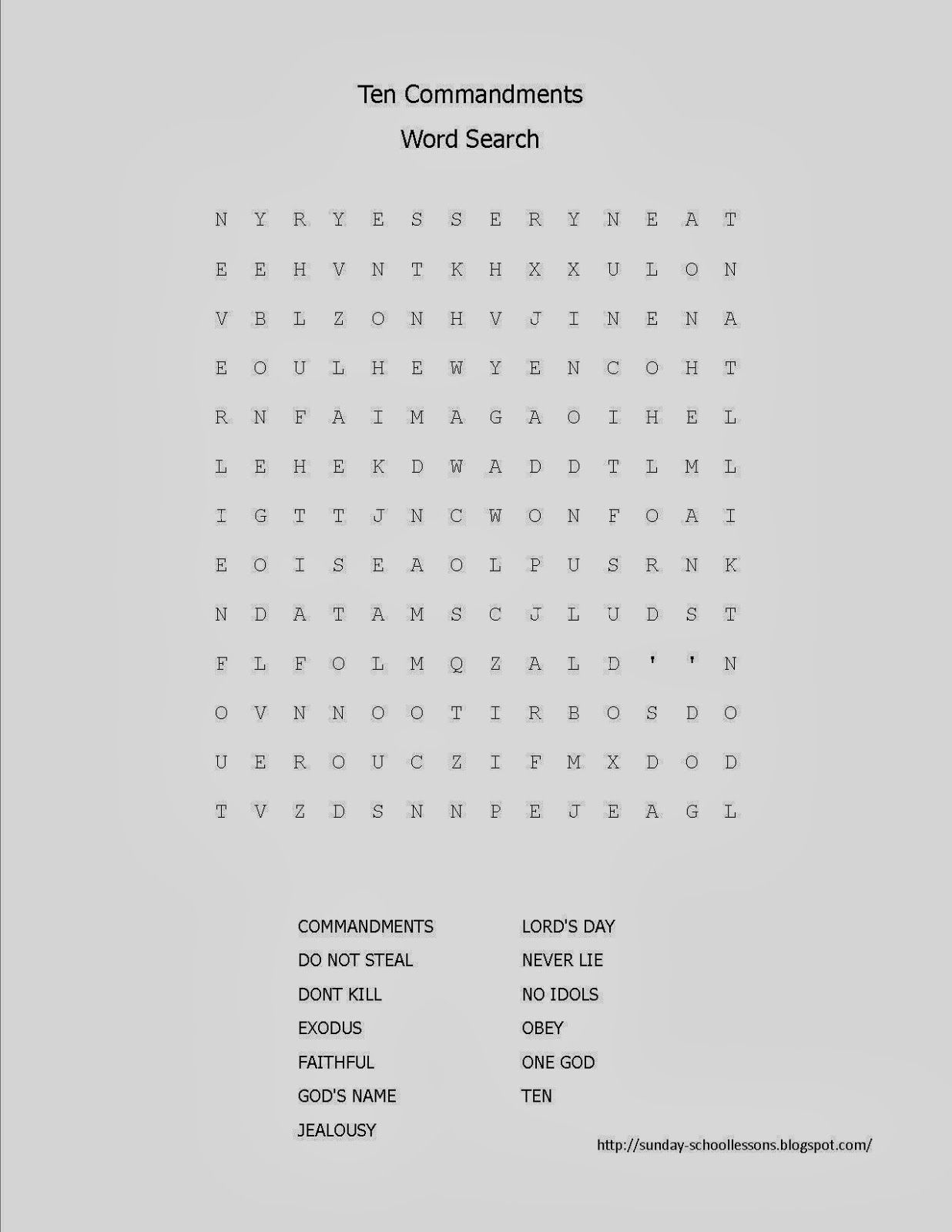 10 Commandments Word Search - Sunday School Activities